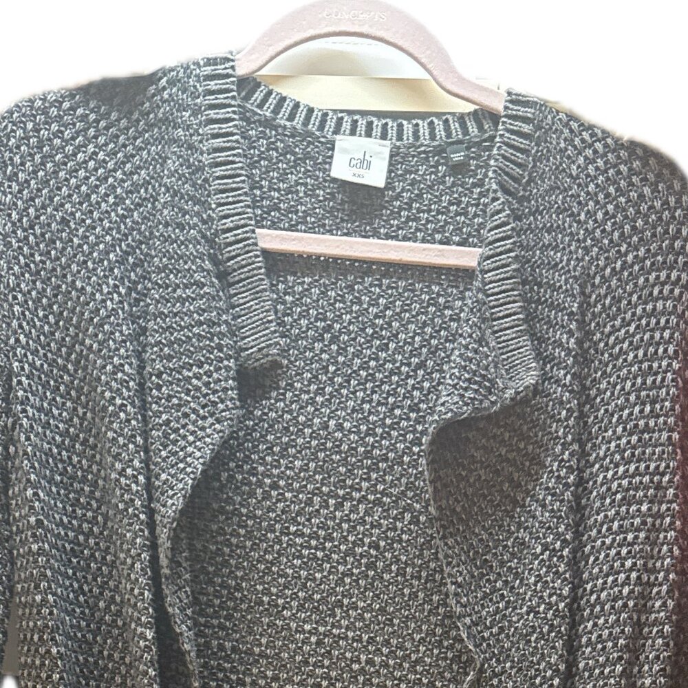 CAbi Gray & Black Drape-Front Long Cardigan